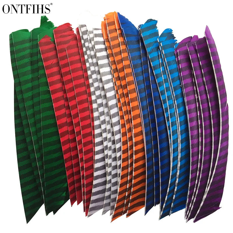 18Pcs/Lot ONTFIHS Archery Fletches Striped Full Length Real Turkey Feather Arrow Feather Fletchings