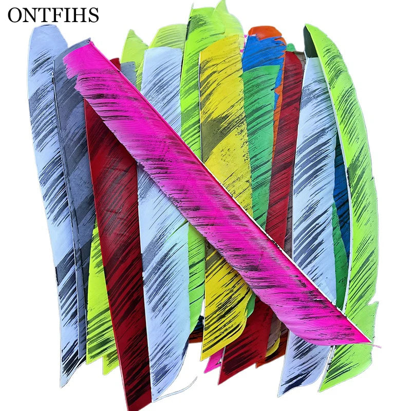 18PCs /Lot  Archery Feathers Fletches Full length Real Turkey Feather Arrow Fletchings Ink Pattern